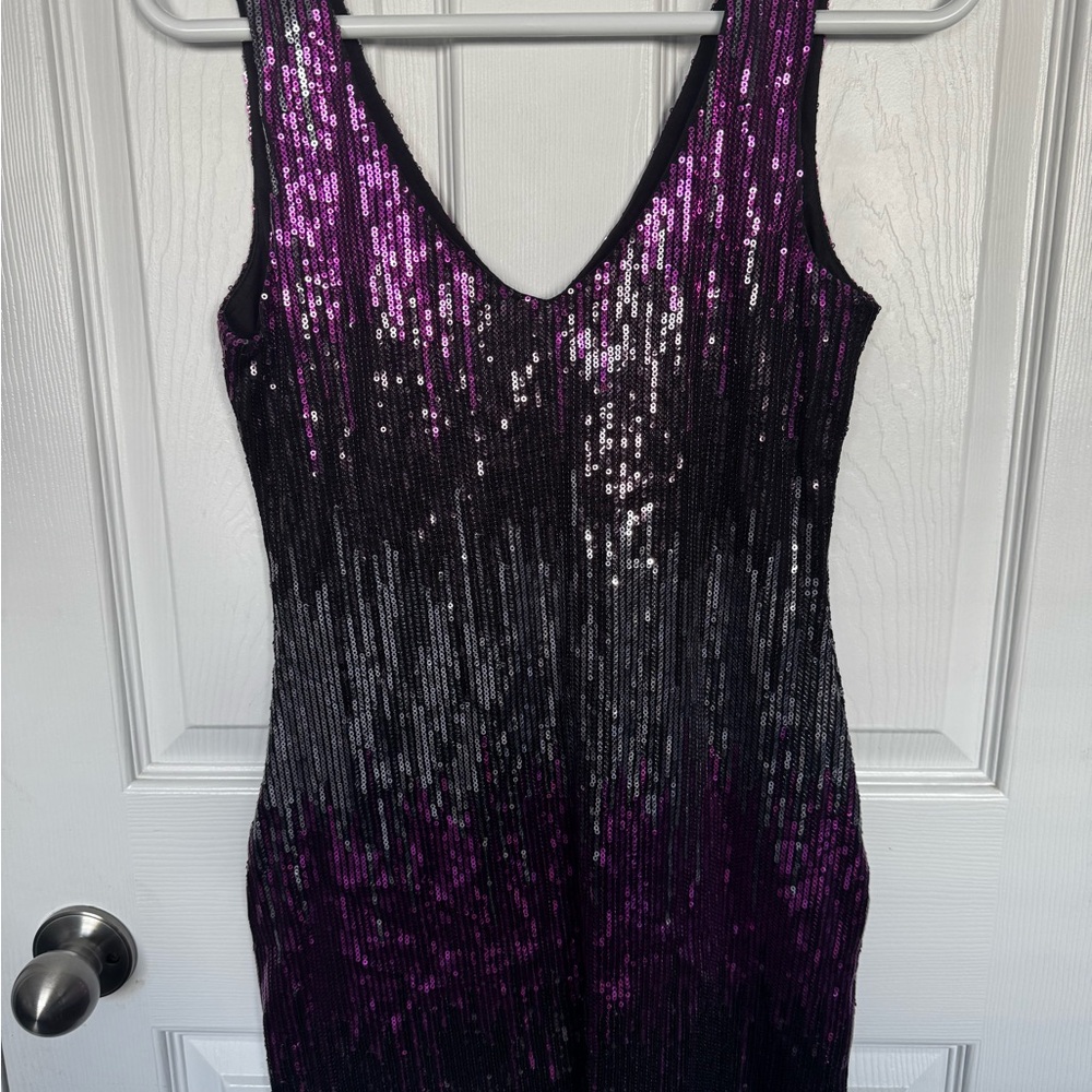 Sleeveless Purple & Black Sequin V-Neck Mini Dress